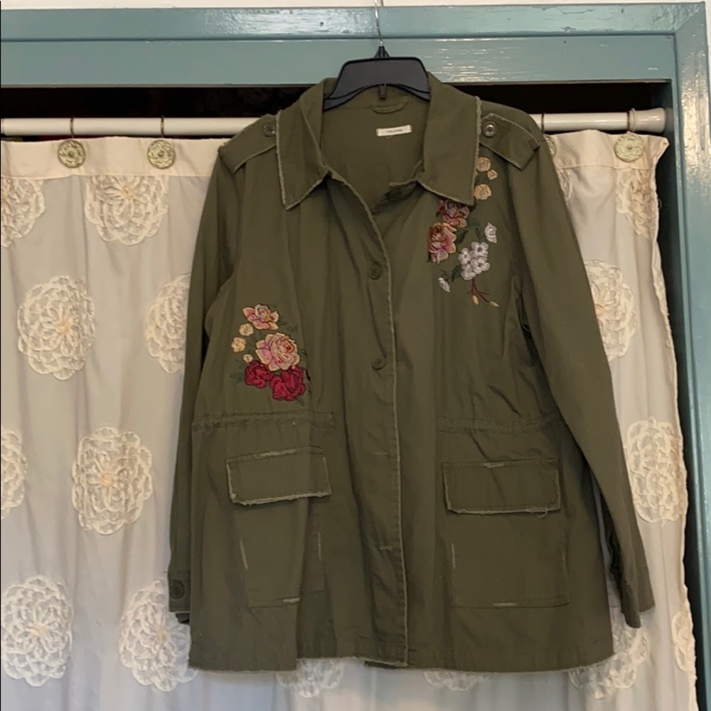 Embroidered green army style jacket